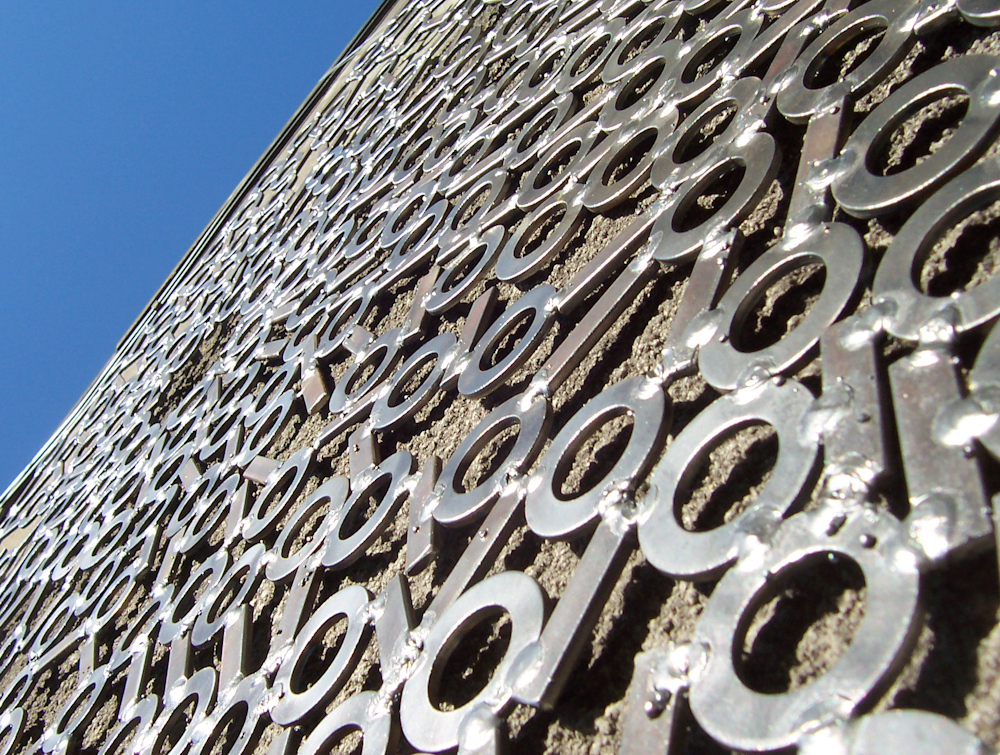 Flat rectangular metal wall art sculpture - Laws 2007
