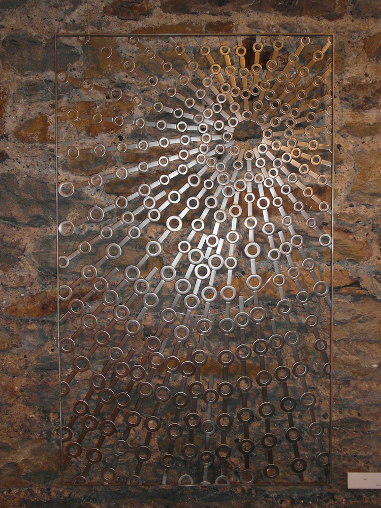 Flat rectangular stainless steel metal wall art sculpture - Sun Spot 2012