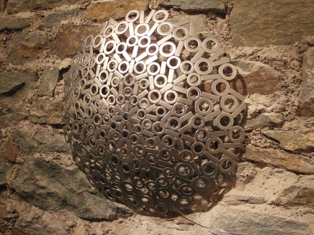 Round stainless steel metal wall art sculpture - Shield 2012 